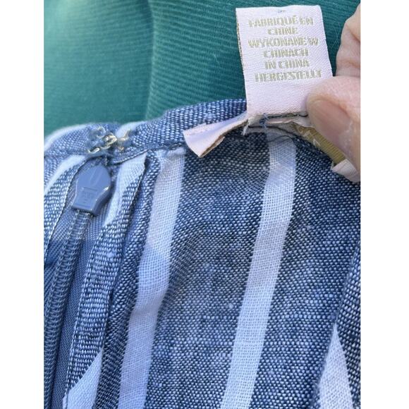 St. Tropez West Sz 10 100% Linen Women's Blue White Stripe Casual Shift Dress - Picture 6 of 6